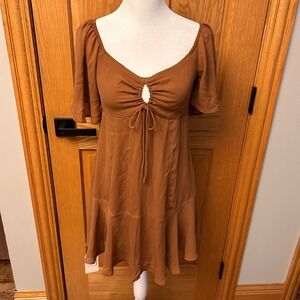 Abercrombie Fitch Rust Brown Smocked Square Neck Flutter Sleeve Mini Dress Small